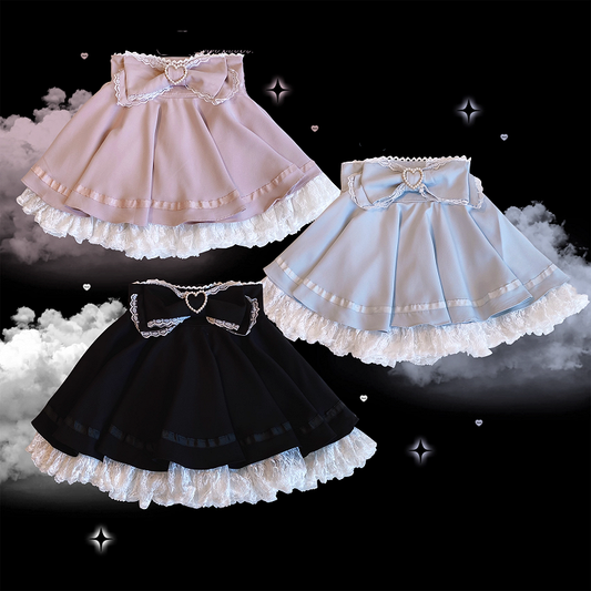 Back Jirai Kei Lace Trim Beaded Heart Decorated Big Bow Lace-up