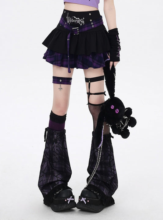 Belt Design Purple Plaid Buckle Black Lined Y2K and
