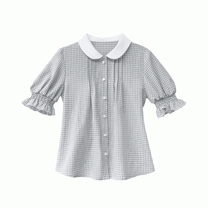 Puff Peter Plaid Blue Dusty Bluse Kragen Pan mit Ärmeln