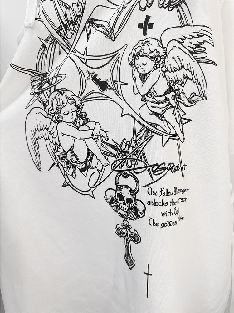 Black/White with T-shirt Gothic Off-Shoulder Choker Y2K Free Angel Heavenly