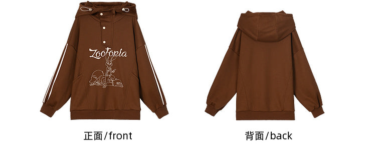 Zootopia Judy and Nick Graphic Brown Hoodie