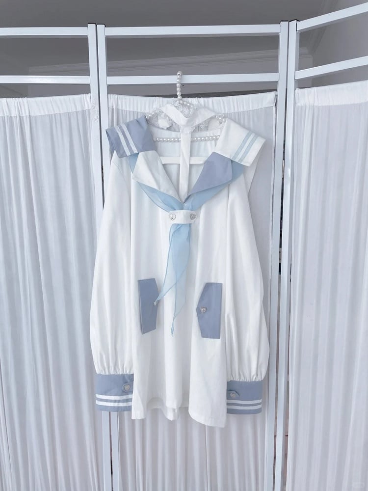 with Kei Long White Collar Cross Sailor Blue Jirai Top Halter Neck