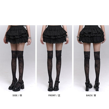 Bloomers Black Elastic Waist Lace Trim Mini Tiered Skirt Lining