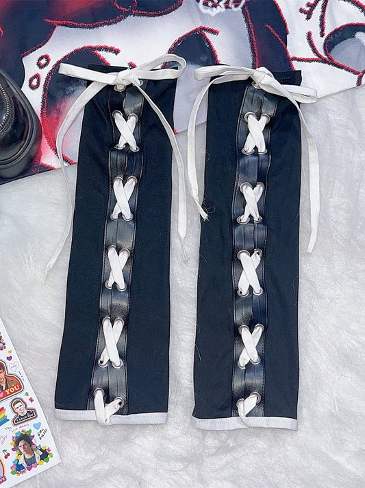 Strap Crisscross Y2K Design Self-tie BlackWhite Sleeves