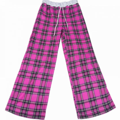 Version Pattern Rose Plaid Wide-leg Pants Gyaru Red Fashion Thicken Cut