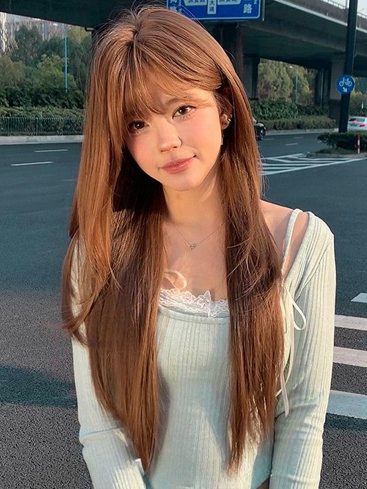 Straight Bangs With Wig Length Air Brown 73CM