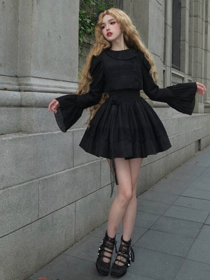 Jupe pull Lolita noire à taille basque et rosace