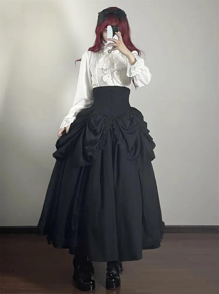 Boned High Corset Waist Aristocrat Victorian Skirt Belt Gothic Black Lolita