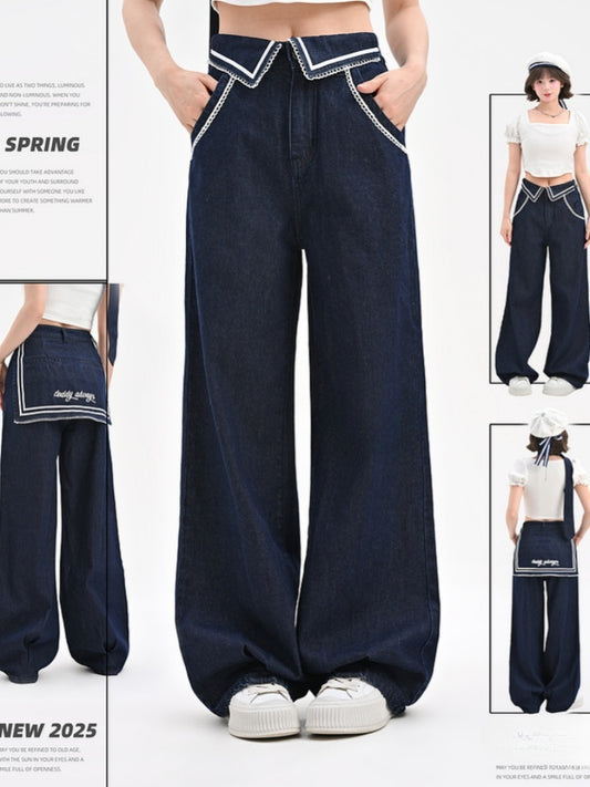 Wide-Leg Jeans Navycore Denim Waist Blue Low