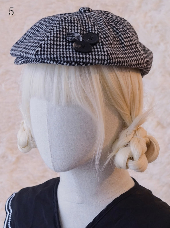 Black Button Decorated Hat Beret