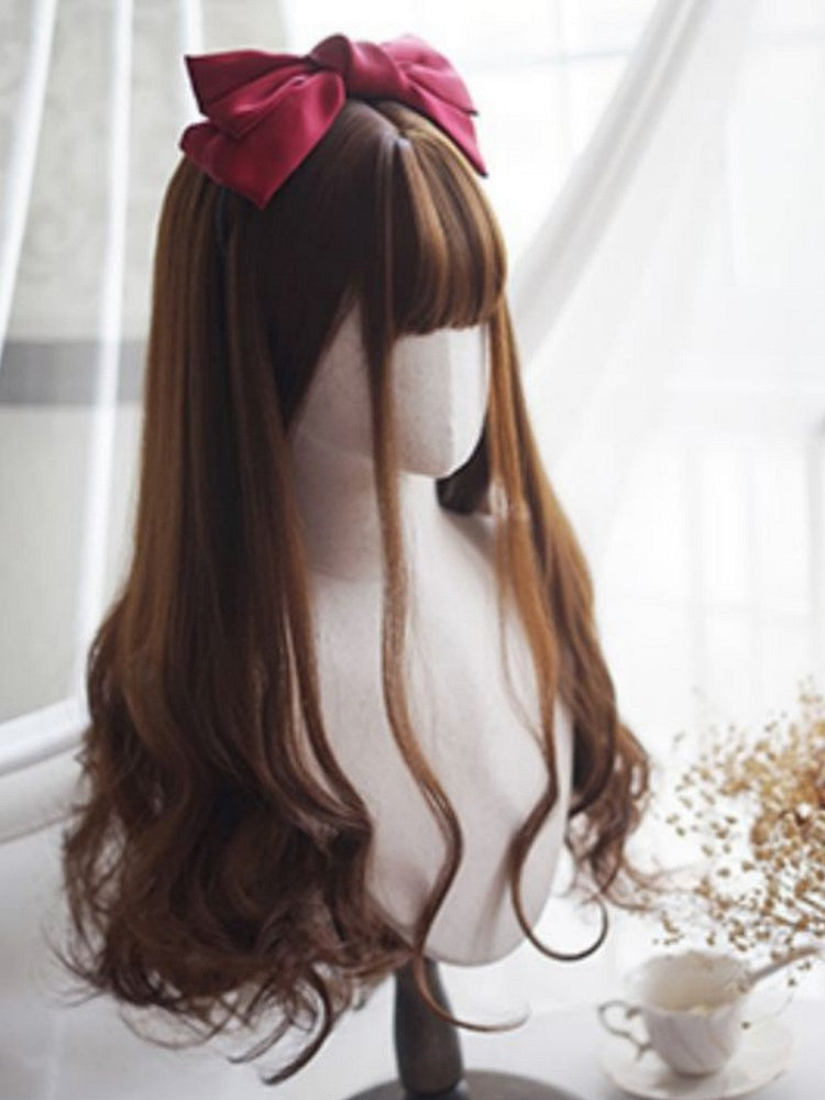 Caramel Long Wavy Wig With Full Bangs