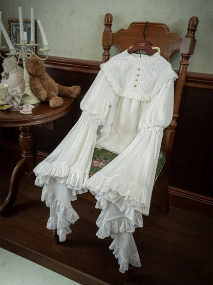 Blouse White Flounce Gothic Sleeves Bell Trim