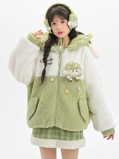 Green Cute Lamb Fleece Earmuffs