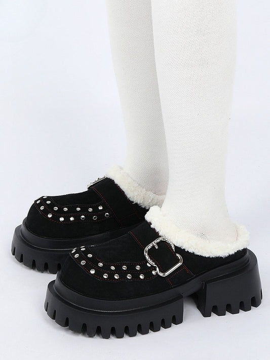 High Buckle Slip-Ons Backless - Punk Platform Accents Birkenstock Heel with Block