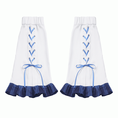 White Blue Plaid Hem Lace-up Detail Leg Warmers