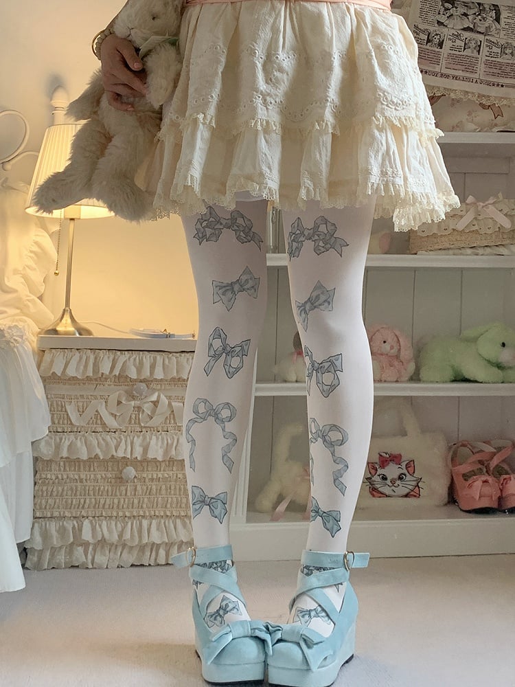 Bowknots Print Sweet Lolita Tights