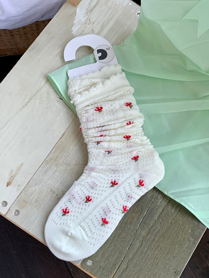 Floral Gray/White/Wine Stockings Under-knee Pattern Red/Black