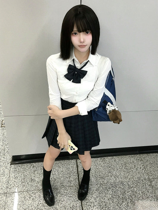 Lange Version Weiß Stil Ärmel JK Shirt Uniform Preppy
