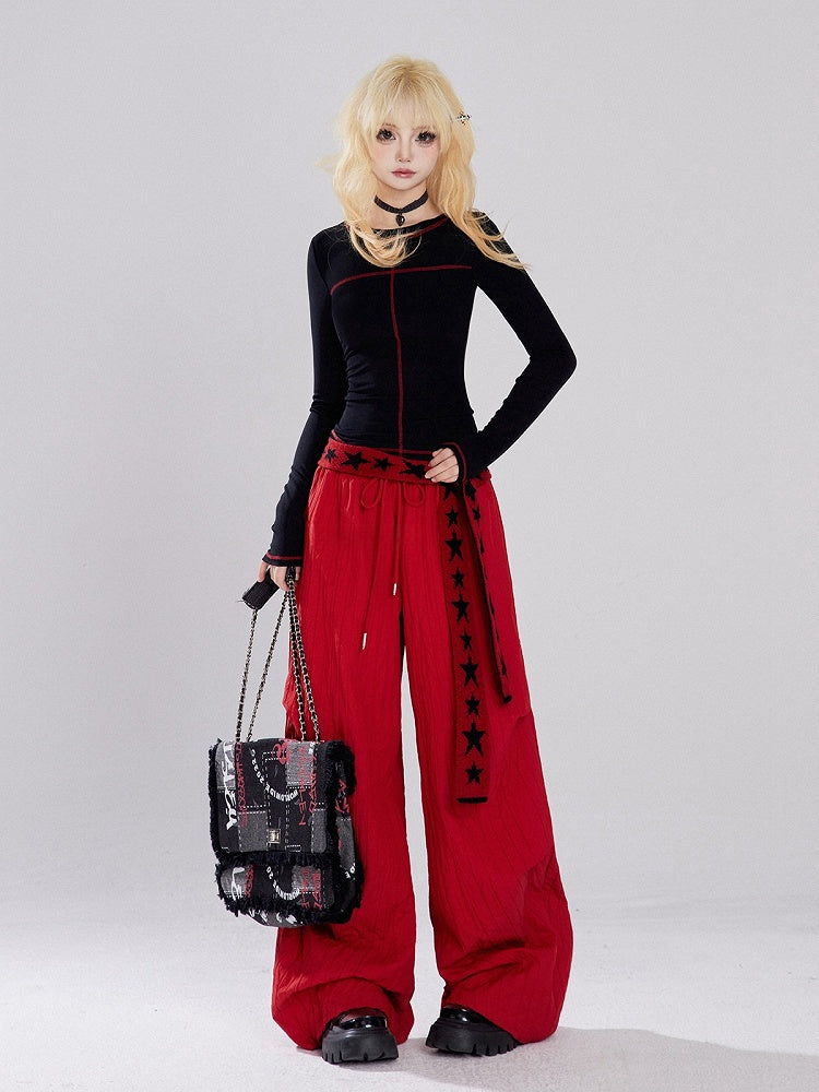 Red Wide-leg Cut Pants