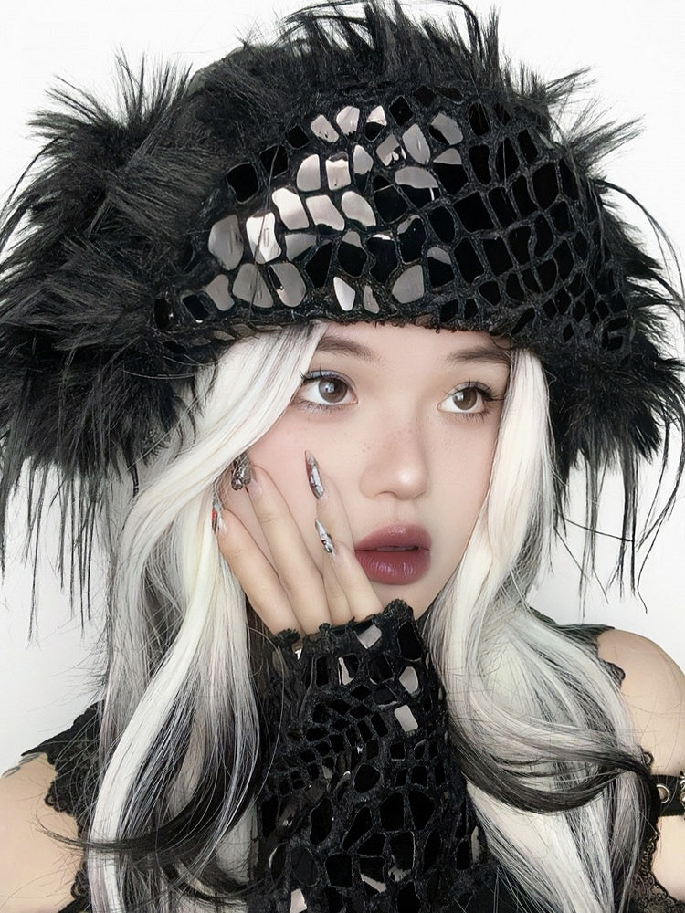 Chapeau d'hiver gothique noir en peau de serpent