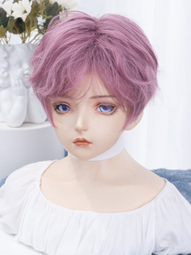 Pink-purple 24CM Chin Length Wig With Bangs