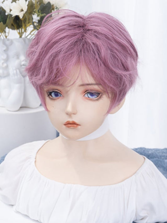 Pink-purple 24CM Chin Length Wig With Bangs