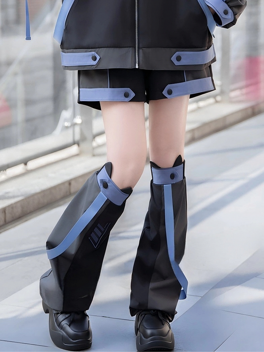 Cyber Ears Warmers Cuffs Neko Kitty Blue with Black and Leg