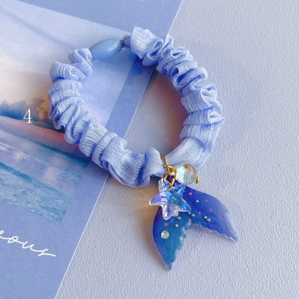 Beaded 7 Mermaid Charm Options Blue Scrunchie Decorated