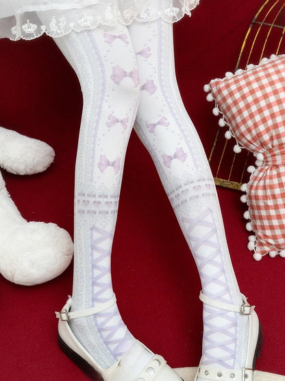 Red/Black Sweet Lolita Bowknot Heart Print Tights