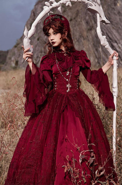 Red Dragon Bone Drawstring Design Gothic Lolita Skirt