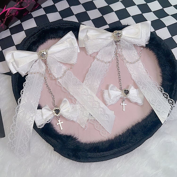 Lace Bowknot Cross Kei Charm Trim Jirai Color Options Hairclips 3