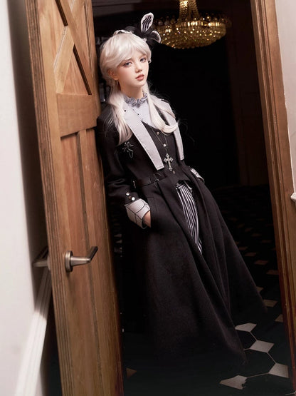 Black Gothic Ouji Lolita Cotton Lining Woolen Coat