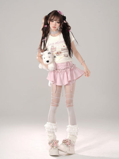Details Bowknot with Apricot Sweet Treats Graphic Fitted T-shirt