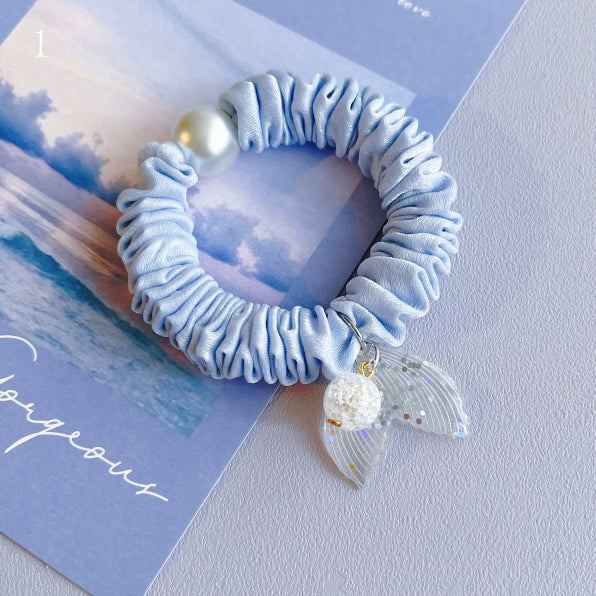 Beaded 7 Mermaid Charm Options Blue Scrunchie Decorated