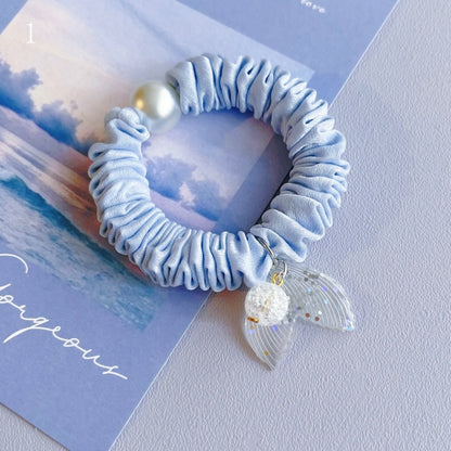 Beaded 7 Mermaid Charm Options Blue Scrunchie Decorated