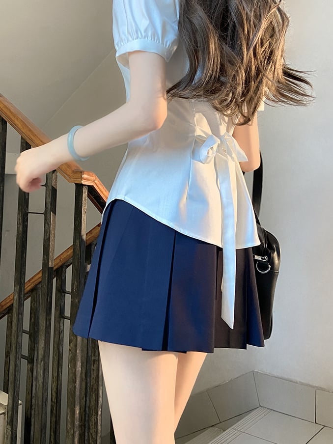 White At JK Uniform Self-tie Puff Back Sleeves Shirt Design