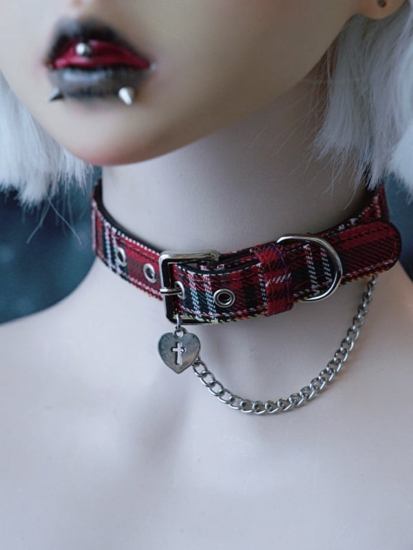 Und Kreuz RotGrün Gothic Anhänger Herz Plaid Kette Verziert Choker