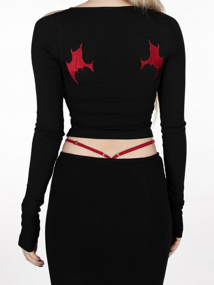 Black Devil Wings at Back  Glamorous Cropped Top