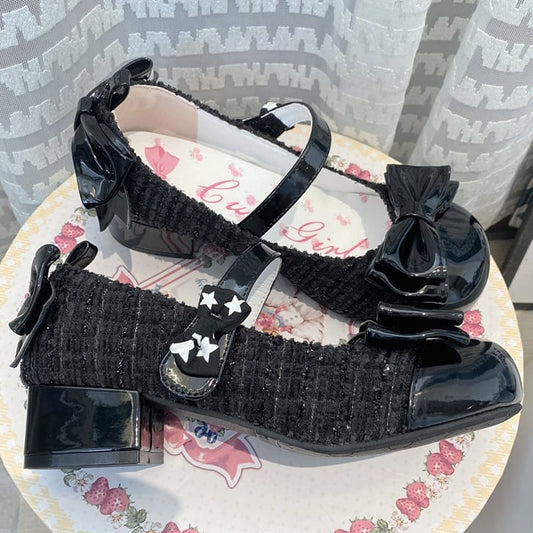 Schwarze Lolita Mary Janes mit runder Zehenpartie und 3,5 cm Blockabsatz
