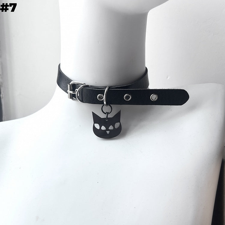 Black Bone/Bell/Cat Paw Pendant Buckle Choker