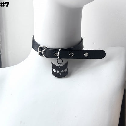 Black Bone/Bell/Cat Paw Pendant Buckle Choker