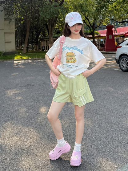 Shorts Green Drawstring Waist Casual Sports