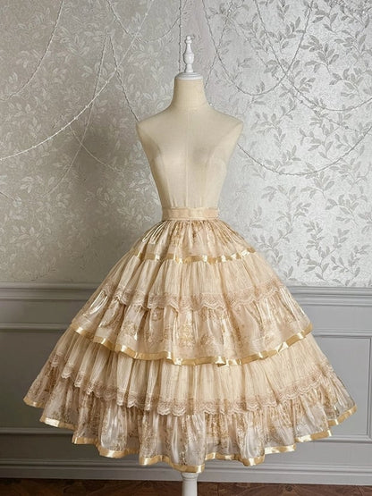 Skirt Bunny Champagne Lolita Kitty Print Ruffle and Tiered