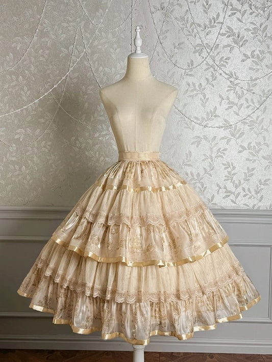 Skirt Bunny Champagne Lolita Kitty Print Ruffle and Tiered
