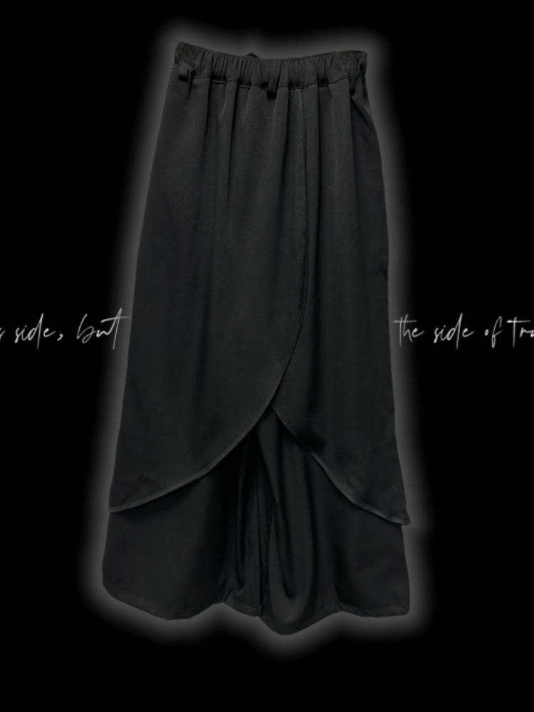 Hem Black Cross Print Wide-Leg Pants Asymmetrical
