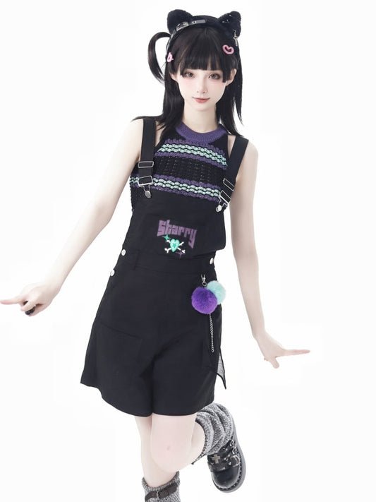 Black and Purple Green Halter Neck Knit Vest