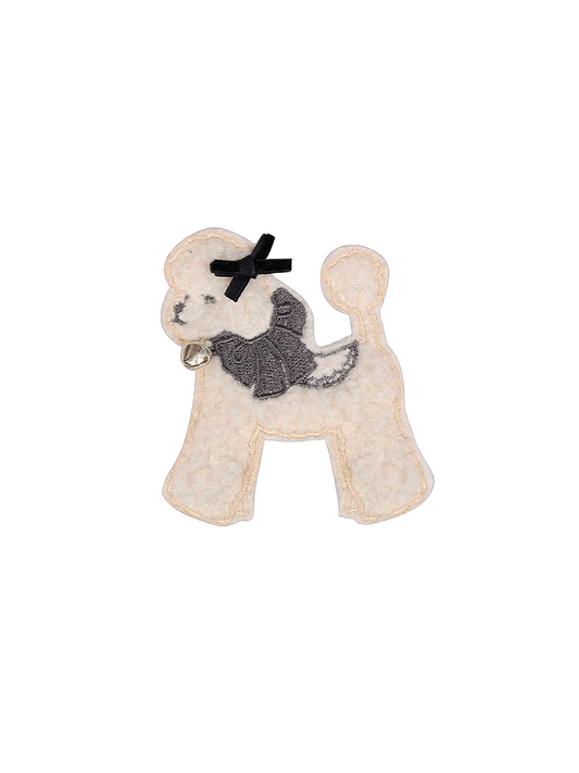 Broche brodée caniche en polaire beige/marron
