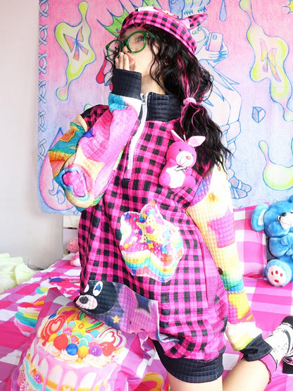 Star Plaid Print Sweatshirt Y2K Black Pattern
