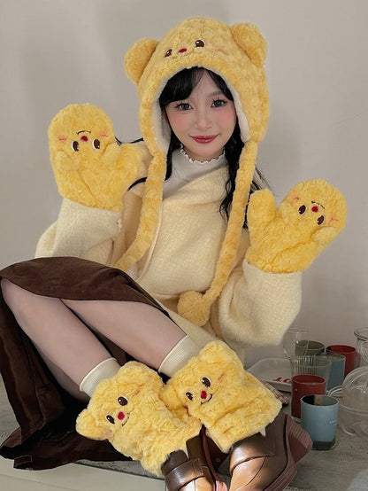Yellow Cute Bear Plush Gloves