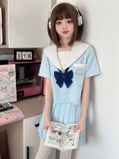 Haut d'uniforme JK bleu clair Little Seal à col marin avec nœud papillon gratuit